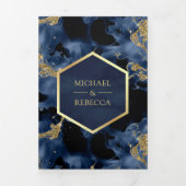 Marine Blauw Goud Abstract Vloeibare Inkt QR Code Drieluik Uitnodiging (Cover)