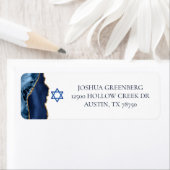 Marine Blauw Goud Agaat Bar Mitzvah Retouradres Etiket (Insitu)
