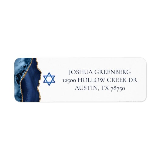 Marine Blauw Goud Agaat Bar Mitzvah Retouradres Etiket (Voorkant)