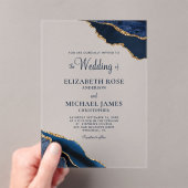 Marine Blauw Goud Agaat Elegant Bruiloft Acryl Uitnodigingen (Insitu (Draagbaar))