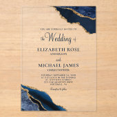 Marine Blauw Goud Agaat Elegant Bruiloft Acryl Uitnodigingen (Voorkant)