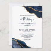 Marine Blauw Goud Agaat Elegant Bruiloft Kaart (Voorkant)