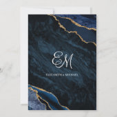 Marine Blauw Goud Agaat Elegant Bruiloft Kaart (Achterkant)