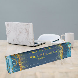 Marine Blauw & Goud Agaat Geode Glitter Elegant Naambordje