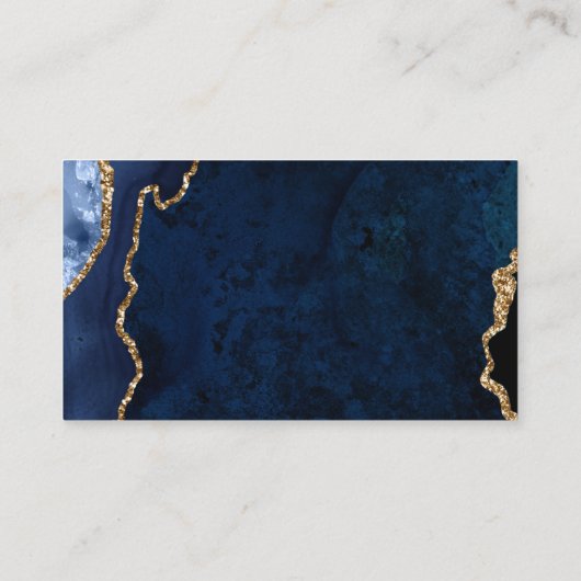 Marine Blauw Goud Agaat Geode Marmer Bruiloft Webs Informatiekaartje (Achterkant)