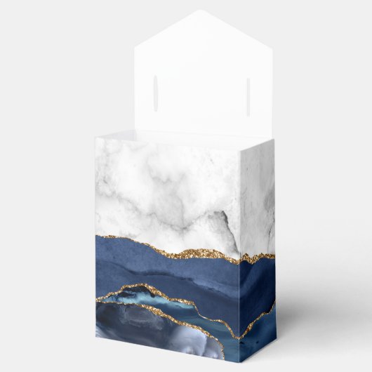 Marine Blauw Goud Agaat Marmer Bruiloft Bedankdoosjes (Geopend)