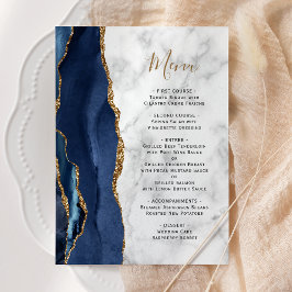 Marine Blauw Goud Agaat Marmer Bruiloft Menu