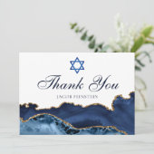 Marine Blauw Goud Agaat Moderne Custom Bar Mitzvah Bedankkaart (Staand voorkant)