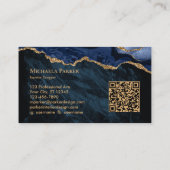 Marine Blauw Goud Agaat Professionele QR Code Visitekaartje (Achterkant)