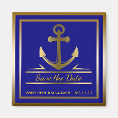 Marine Blauw Goud Anker Nautische Bruiloft Opslaan Magneet (Voorkant)