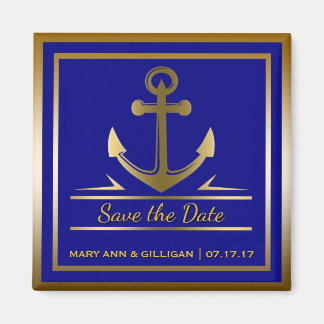 Marine Blauw Goud Anker Nautische Bruiloft Opslaan Magneet