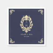 Marine Blauw Goud Barok Huwelijk Servet (Voorkant)