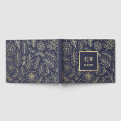 Marine Blauw | Goud Bloemen bruiloft Gastenboek (Volledig)
