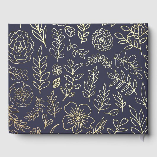 Marine Blauw | Goud Bloemen bruiloft Gastenboek (Achterkant)