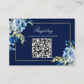 Marine Blauw Goud Bloemen Elegant Wedding Registry Informatiekaartje (Voorkant)