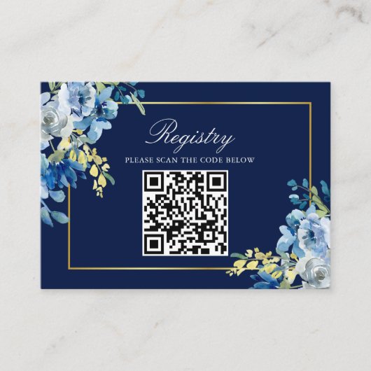 Marine Blauw Goud Bloemen Elegant Wedding Registry Informatiekaartje (Voorkant)