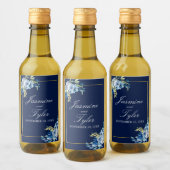 Marine Blauw Goud Bloemen Elegante Avond Bruiloft Wijn Etiket (Flessen)