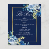 Marine Blauw Goud Bloemen Elegante Bruiloft Bar Me (Voorkant)