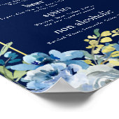 Marine Blauw Goud Bloemen Elegante Bruiloft Bar Me Poster (Hoek)