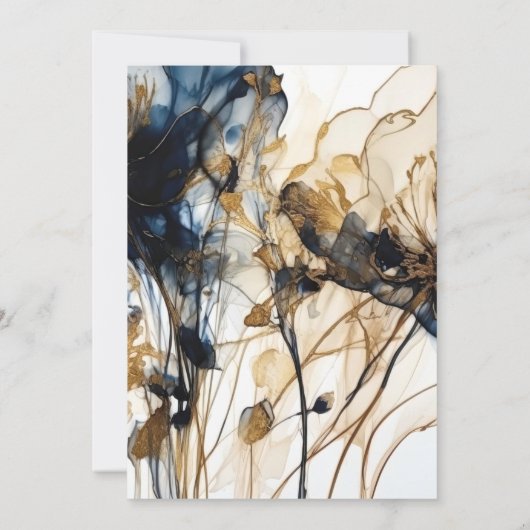 Marine Blauw Goud Bloemen Huwelijksuitnodiging Kaart (Achterkant)