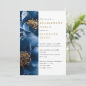 Marine Blauw Goud Bloemen Pensioen Party Foto Kaart (Staand voorkant)