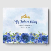 Marine Blauw Goud Bloemen Prinses Quinceañera Foto Gastenboek (Achterkant)