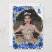 Marine Blauw Goud Bloemen Prinses Quinceañera Foto Kaart (Achterkant)