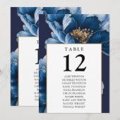 Marine Blauw Goud Bloemen Tafel Nummer Zitting Gra Kaart (Voorkant / Achterkant)