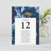 Marine Blauw Goud Bloemen Tafel Nummer Zitting Gra Kaart (Staand voorkant)