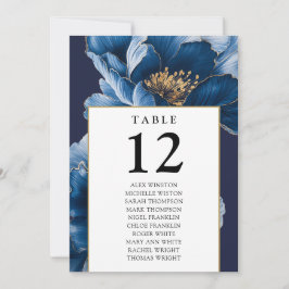Marine Blauw Goud Bloemen Tafel Nummer Zitting Gra Kaart