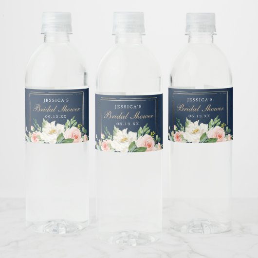 Marine Blauw Goud Blush Douche Water Fles Label Waterfles Etiket (Flessen)