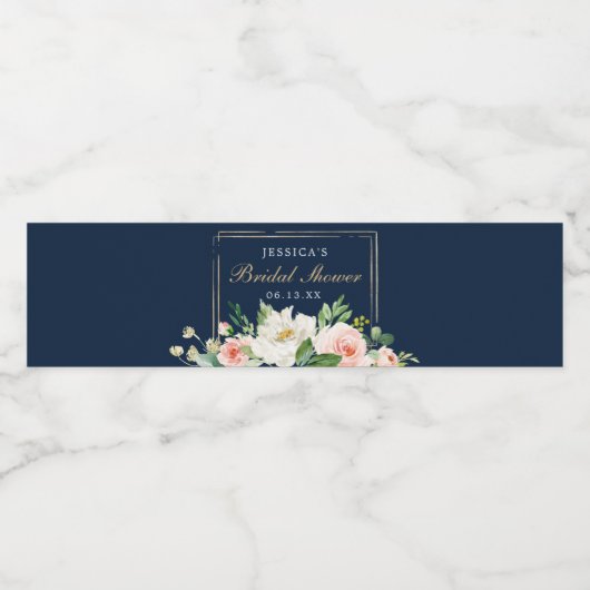 Marine Blauw Goud Blush Douche Water Fles Label Waterfles Etiket (Enkel label)