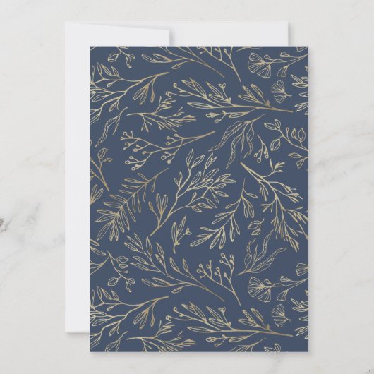 Marine Blauw Goud Boho Bloemen Huwelijksuitnodigin Kaart (Achterkant)