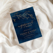 Marine Blauw & Goud Botanische Verlovingsfeest Kaart
