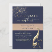 Marine Blauw Goud bruiloft receptie uitnodiging (Voorkant)