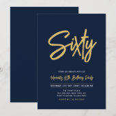 Marine blauw & goud | Chique 60ste verjaardagsfees Kaart (Voorkant / Achterkant)