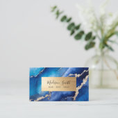 Marine Blauw Goud Chique Marmer Agaat Visitekaartje (Staand voorkant)
