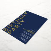 Marine blauw & goud | Cool Modern Any Age Verjaard Folie Uitnodiging (Gedraaid)