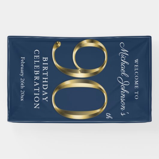Marine Blauw Goud Custom 90e Verjaardagsfeestje We Spandoek (Horizontaal)