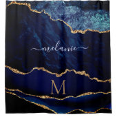 Marine Blauw Goud Custom Letter Naam Douchegordijn (Voorkant)