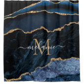 Marine Blauw Goud Custom Letter Naam Douchegordijn (Voorkant)