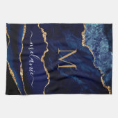 Marine Blauw Goud Custom Letter Naam Keuken Handdo Theedoek (Horizontaal)