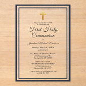 Marine Blauw Goud Eerste Heilige Communie Jongen Acryl Uitnodigingen (Voorkant)