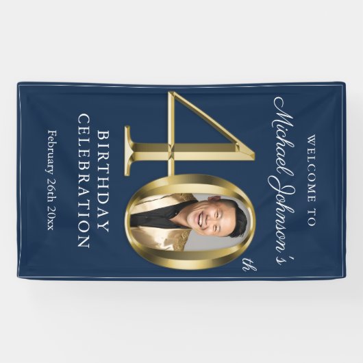Marine Blauw Goud Elegant 40e Verjaardagsfeestje W Spandoek (Horizontaal)