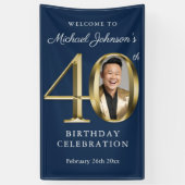 Marine Blauw Goud Elegant 40e Verjaardagsfeestje W Spandoek (Verticaal)