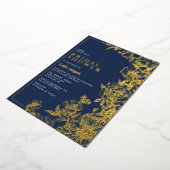Marine blauw & goud | Elegant bloemig Vrijgezellen Folie Uitnodiging (Gedraaid)