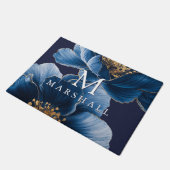 Marine Blauw Goud Elegante Bloemen Monogram Famili Deurmat (Schuin)