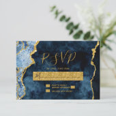 Marine Blauw Goud Folie Agaat Bruiloft RSVP Reacti (Staand voorkant)