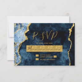 Marine Blauw Goud Folie Agaat Bruiloft RSVP Reacti