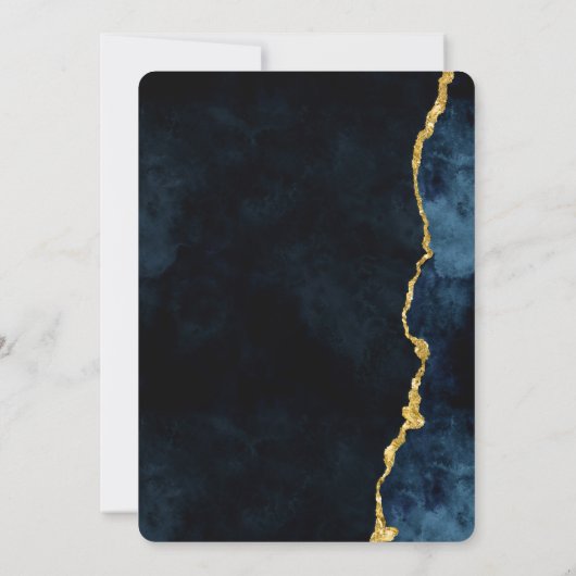Marine Blauw Goud Folie Agaat Gilt Bruiloft Uitnod Kaart (Achterkant)